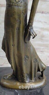 Art Deco Bronze Woman Signed Chiparus Museum Quality On Marble Base