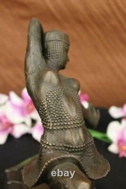 Art Deco Bronze Woman Signed Chiparus Museum Quality On Marble Base Figure Lrg