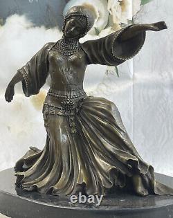 Art Deco Bronze Woman Signed Chiparus Museum Quality On Marble Socle