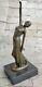 Art Deco Bronze Woman Signed Chiparus Museum Quality On Marble Base Art Sale Nr