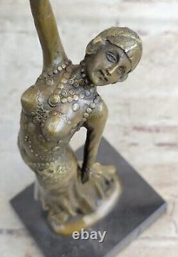 Art Deco Bronze Woman Signed Chiparus Museum Quality on Marble Base Art Sale Nr