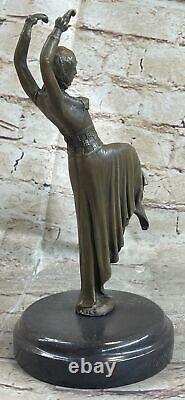 Art Deco Bronze Woman Signed Chiparus Museum Quality on Marble Base Figurine