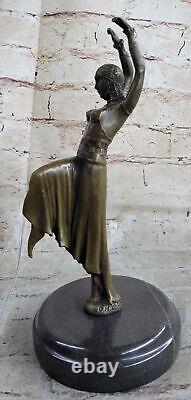 Art Deco Bronze Woman Signed Chiparus Museum Quality on Marble Base Figurine