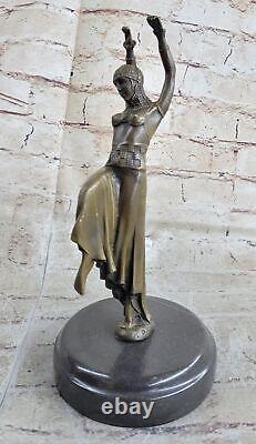 Art Deco Bronze Woman Signed Chiparus Museum Quality on Marble Base Figurine