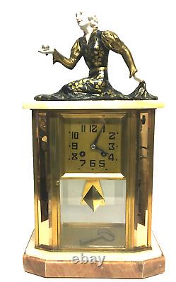 Art Deco Cage Clock Woman Statue in the Spirit of Chiparus