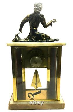 Art Deco Cage Clock Woman Statue in the Spirit of Chiparus