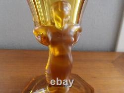 Art Deco Cornet Coupe with Molded Pressed Glass Female Statuettes. Height 23 cm. RARE.