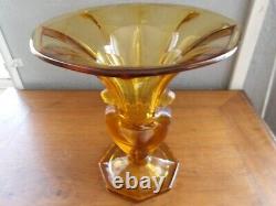 Art Deco Cornet Coupe with Molded Pressed Glass Female Statuettes. Height 23 cm. RARE.