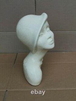 Art Deco Cracked Ceramic Woman Bust Signed