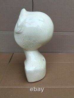 Art Deco Cracked Ceramic Woman Bust Signed