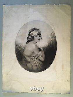 Art Deco Engraving Signed William Ablett Sensual Woman Portrait 19th Century Fashion