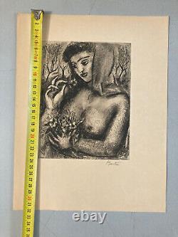 Art Deco Engraving Woman Laszlo Barta Erotic Nude Portrait Etching Breasts