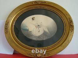 Art Deco Engraving in an Oval Frame of a Young Woman and Her Cat #1424#