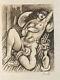 Art Deco Engraving Of Reclining Woman - Laszlo Barta Erotic Nude Portrait 1950 Vintage