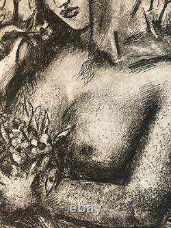 Art Deco Engraving of Woman, Laszlo Barta Erotic Nude Portrait Etching 1940 1950