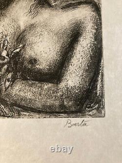 Art Deco Engraving of Woman by Laszlo Barta Erotic Nude Portrait Etching 1940 1950