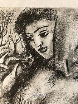 Art Deco Engraving of Woman by Laszlo Barta Erotic Nude Portrait Etching 1940 1950