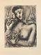 Art Deco Engraving Of Woman With Bouquet By Laszlo Barta Erotic Nude Portrait 1950