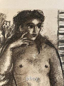 Art Deco Engraving of a Woman: Laszlo Barta Erotic Nude Portrait Etching 1940s 50s