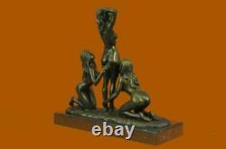 Art Deco Erotic 3 Chair Woman Bronze Sculpture Marble Base Figure Statue