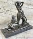 Art Deco Erotic 3 Chair Woman Bronze Sculpture Marble Base Statue Decor