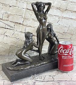 Art Deco Erotic 3 Chair Woman Bronze Sculpture Marble Base Statue Decor