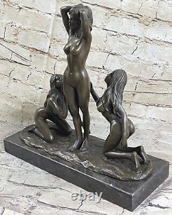 Art Deco Erotic 3 Chair Woman Bronze Sculpture Marble Base Statue Decor