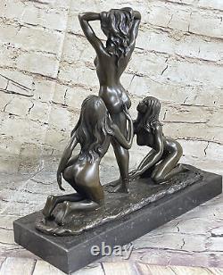 Art Deco Erotic 3 Chair Woman Bronze Sculpture Marble Base Statue Decor