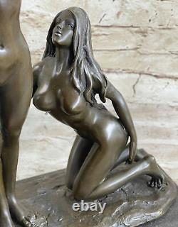 Art Deco Erotic 3 Chair Woman Bronze Sculpture Marble Base Statue Decor