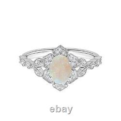 Art Deco Ethiopian Oval Natural Opal 10k Gold Ring White Woman Set Wedding