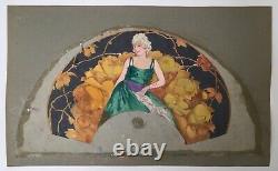 Art Deco Fan Project Vicente Ballester Spanish Hand-Painted Fabric Woman Flower