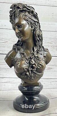 Art Deco Female Bust New Classic Woman Girl Bronze Marble Sculpture