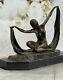 Art Deco Female Dancer Bronze Marble Statue Sculpture