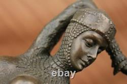 Art Deco Font Bronze Demeter Chiparus Pretty Young Woman Statue Sculpture Marble
