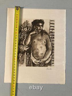 Art Deco Gravure by Laszlo Barta: Erotic Nude Portrait Etching from 1940-50