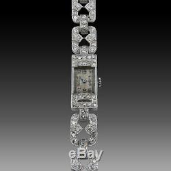 Art Deco Lady's Watch In Platinum 1930 With Antique Cut Diamonds. Mechanical