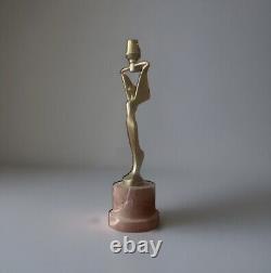 Art Deco Lamp Aluminum Winged Woman Sculpture Pink Marble Base 1920