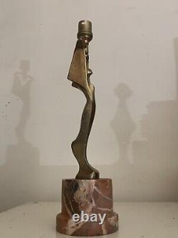 Art Deco Lamp Aluminum Winged Woman Sculpture Pink Marble Base 1920