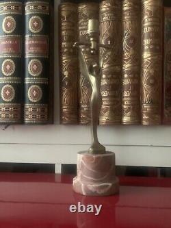 Art Deco Lamp Aluminum Winged Woman Sculpture Pink Marble Base 1920