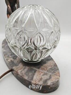 Art Deco Lamp from the 1920s with Woman Wakeboarding Sculpture on Marble