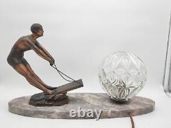 Art Deco Lamp from the 1920s with Woman Wakeboarding Sculpture on Marble