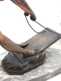 Art Deco Lamp from the 1920s with Woman Wakeboarding Sculpture on Marble