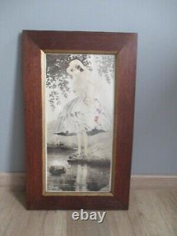 Art Deco Lithograph/Engraving Table signed by Georges Grellet Woman by the Water's Edge