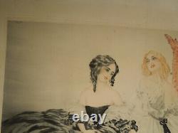 Art Deco Lithograph of Two Elegant Women with Fan Magot