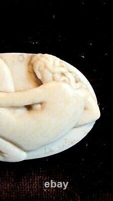 Art Deco Medaillon Young Woman Nude Jules Oscar Maes Os Bovine Ivory Sculpture