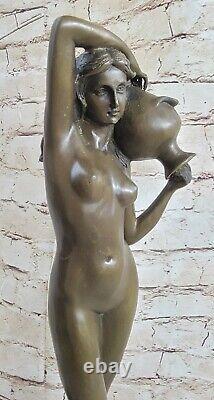 Art Deco New Nymph Woman Girl Signed Bronze Sculpture Statue Figure Nude