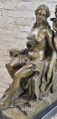 Art Deco / New Superb Woman Holing Cure Baby Putti Chair Bronze Sculpture