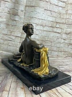 Art Deco / New Very Heavy Hair Female Female Genuine Bronze Statue