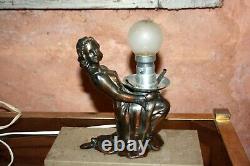 Art Deco Night Light Woman Régule on Marble Base