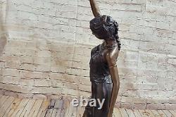 Art Deco / Nouveau Cast Iron High Woman French Lamp Bronze Sculpture Statue